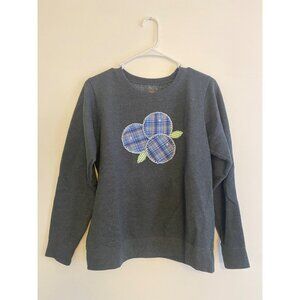 Hanes Blue-Gray Sweatshirt With Hand-Embroidered Plaid Blueberries Size M